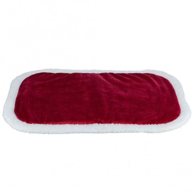 Weihnachts-Kuschelset Nevio – Trixie Liegematte Nevio in Rot mit weißem Rand in Lammfell-Optik, ca. 75 × 47 cm