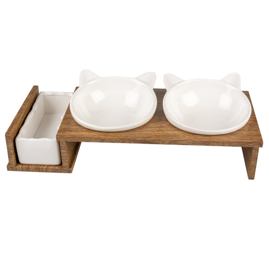 Duvoplus Dinner Set Kitty Face – Katzennäpfe in Katzenkopf-Form auf Holzständer