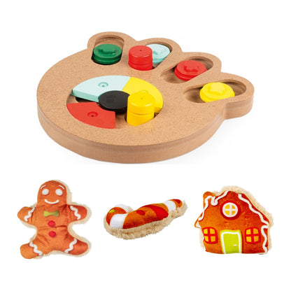 Weihnachts-Spielset Katze – Snack-Puzzle Pfote mit Catnip-Lebkuchenmann, Zuckerstange und Lebkuchenhaus