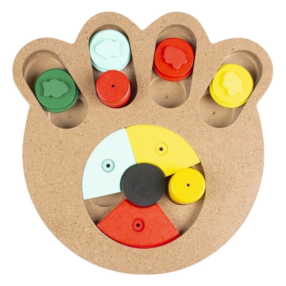 Weihnachts-Spielset Katze – Holz-Snackpuzzle in Pfotenform von oben, 23,5 × 21 cm